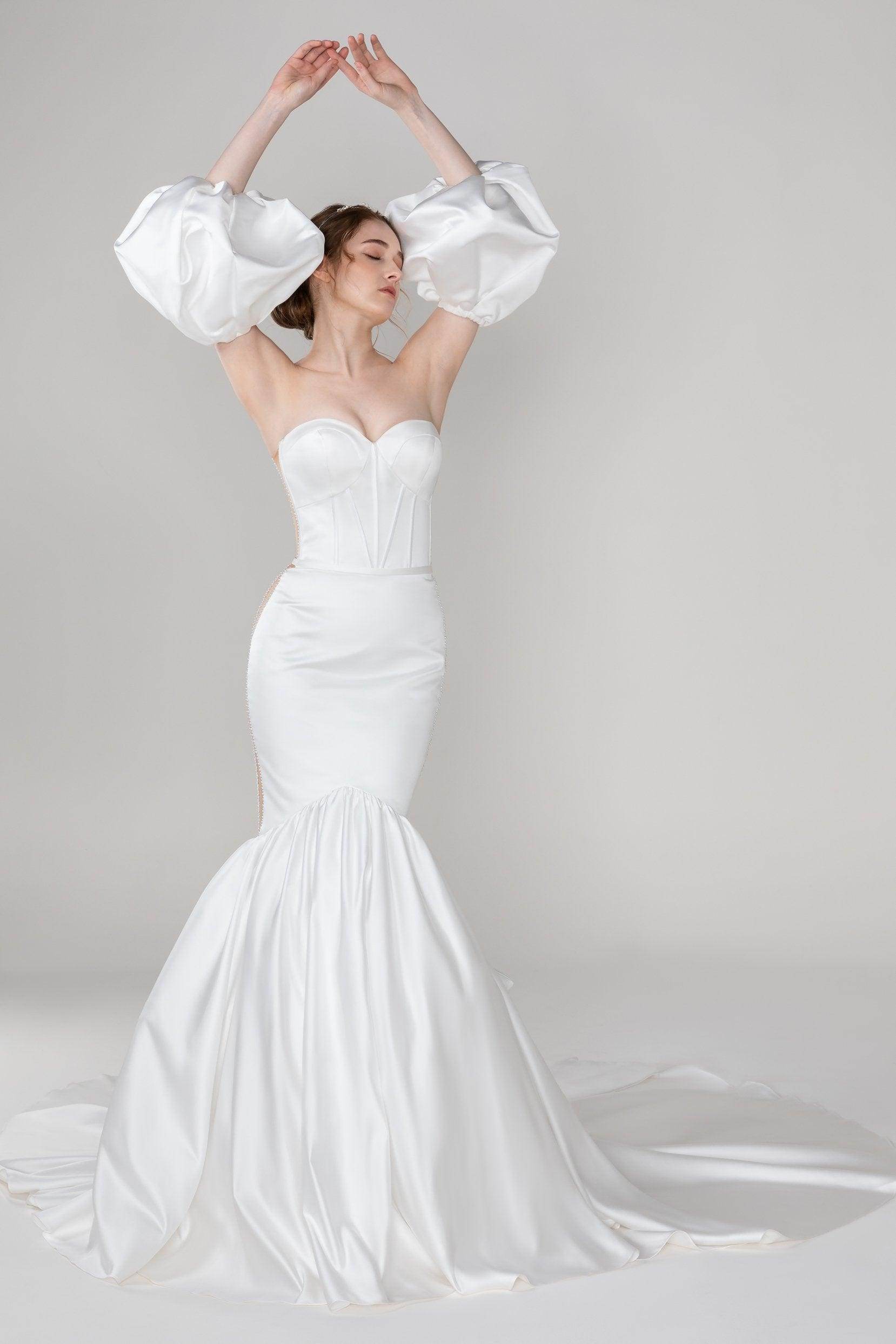 Trumpet-Mermaid Chapel Train Satin Wedding Dress CW2487 - COCOMELODY